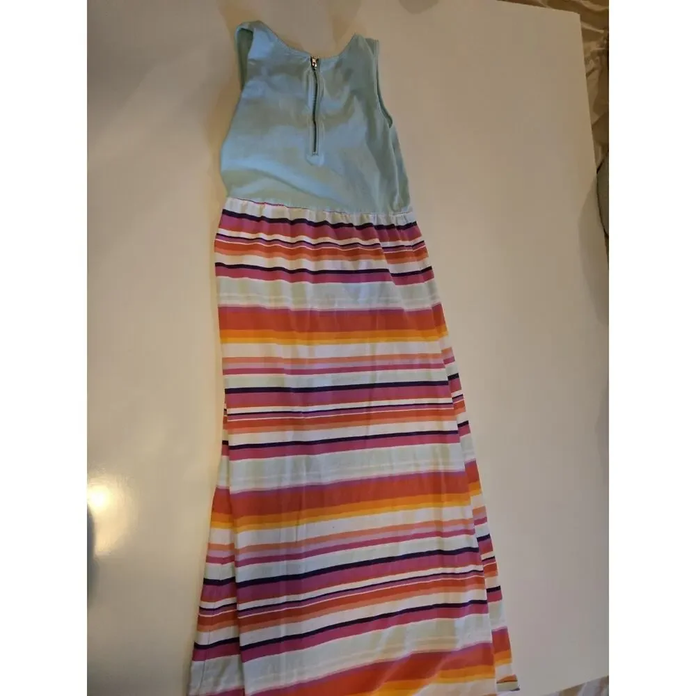 Gymboree Girls Size 10 Maxi Dress Blue Multicolor Striped Sleeveless Cotton